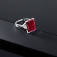 thumbnail image 4 of Gem Stone King 10K White Gold Red Created Ruby and White Created Sapphire 3 Stone Engagement Ring for Women (5.64 Cttw, Emerald Cut 14X10MM, Trillion 4MM, Size 5), 4 of 5