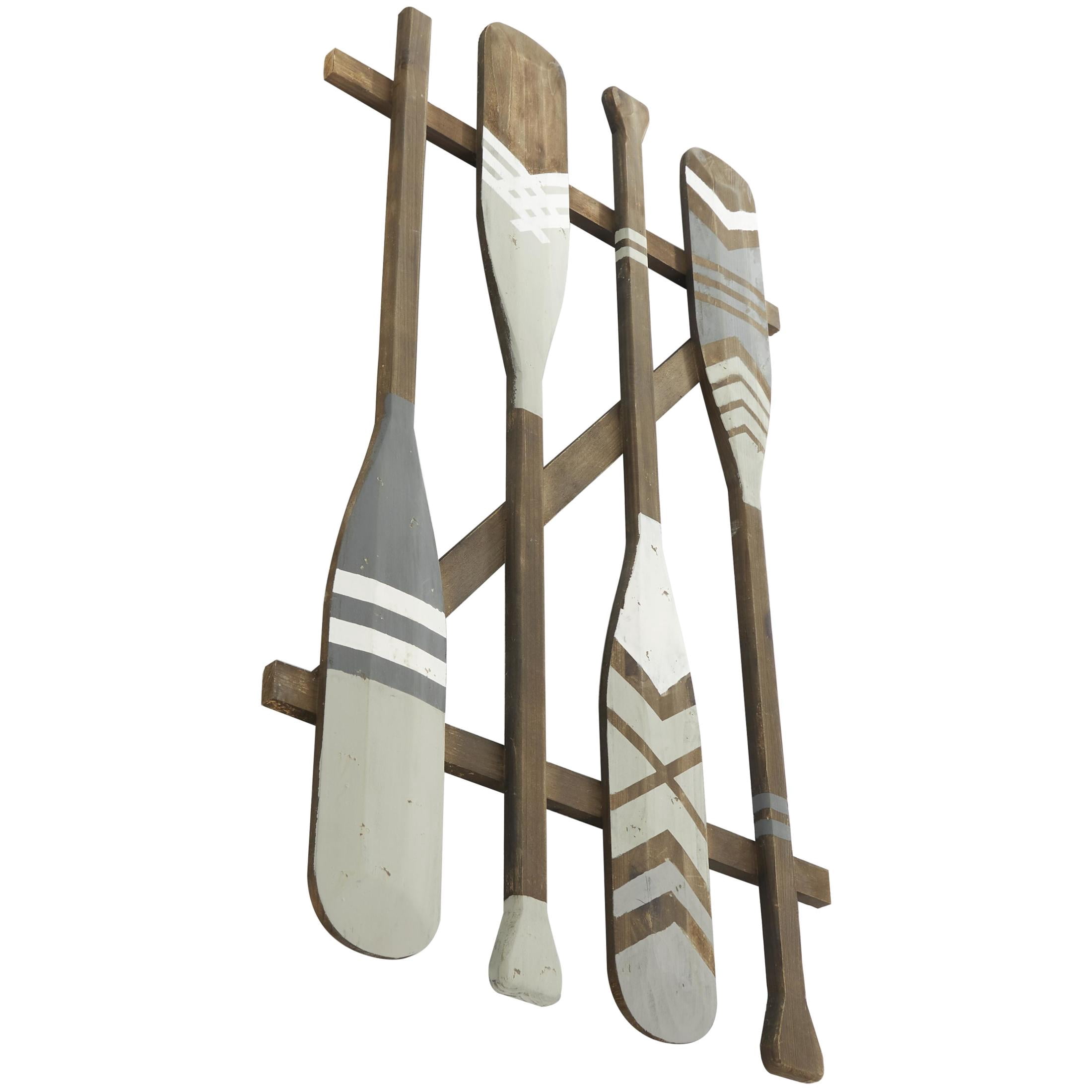 DecMode Light Gray Wood Arrow and Stripe Patterned Paddle Wall Decor with Arrow and Stripe Patterns