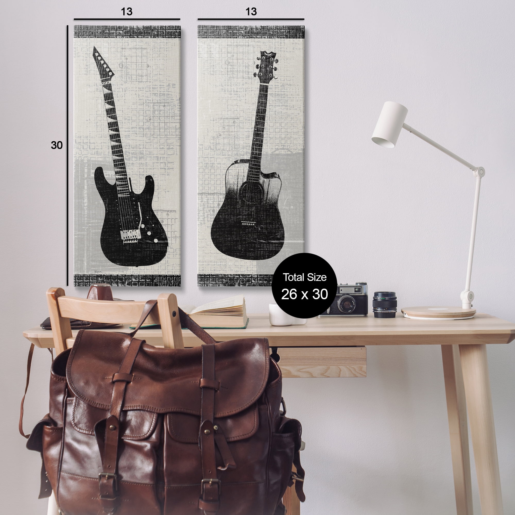 Stupell Industries Electric Acoustic Guitar Entertainment Painting Wrapped Canvas Art Print Wall Art, 13 x 30, Set of 2