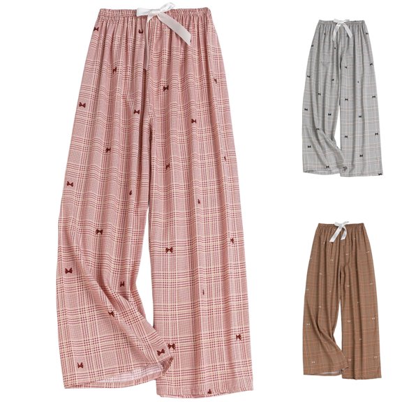 Asxite Womens Pajamas Pants Print Bow Drawstring Elastic Waist Loose Summer Sleepwear
