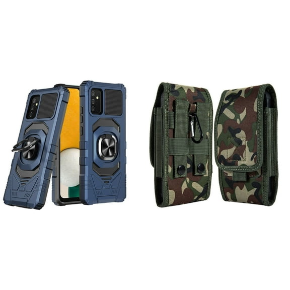Bemz Case for Gabb Phone 3 Pro, Heavy Duty Shockproof Magnetic Stand Dual Layer Shield Slim Cover (Blue) with Belt Holster Clip Carrying Case Vertical Rugged Nylon Phone Pouch (Green Camo)