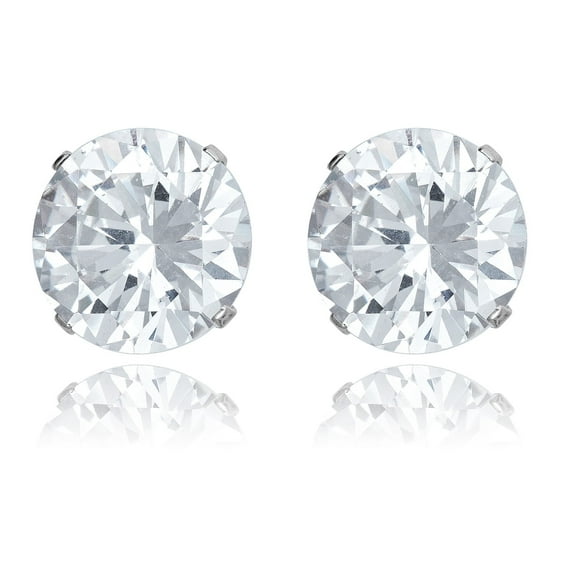 AVORA 925 Sterling Silver Round Simulated Diamond CZ Large Stud Earrings