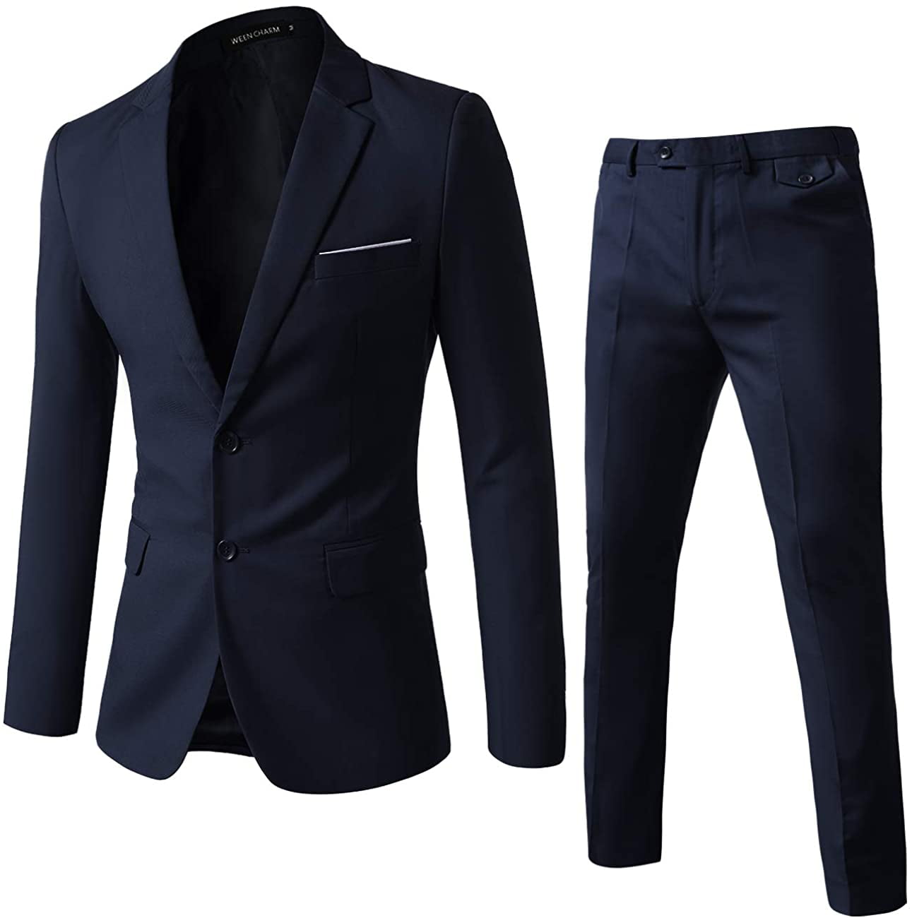 WEEN CHARM Mens Suits One Button Slim Fit 2-Piece Suit Blazer Jacket Pants Set