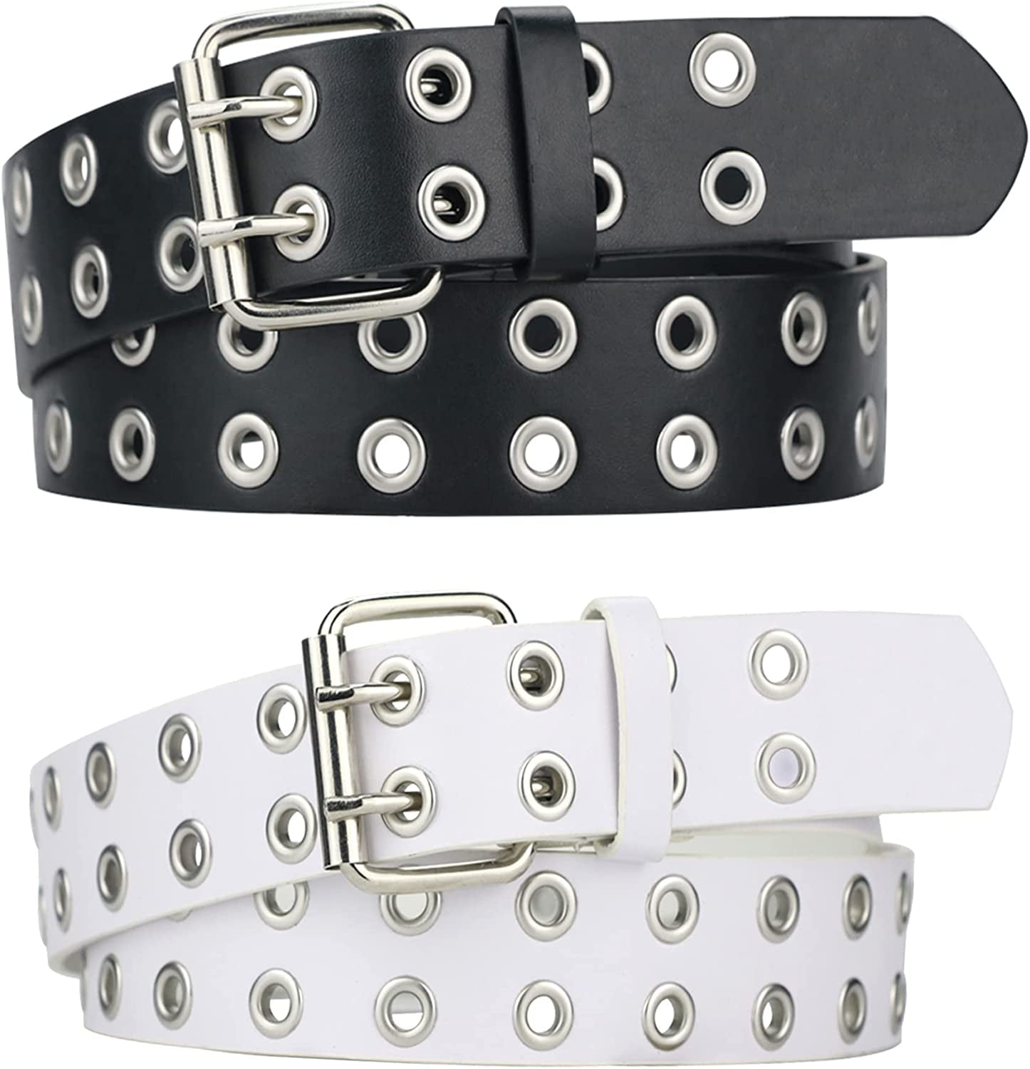 Grommet Leather Belts for Women, Black Belt Women Men with  display picture 2