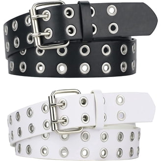 Grommet Leather Belts for Women, Black Belt Women Men with  display picture 3