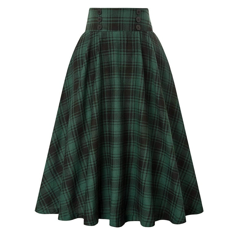 Sexy Dance Plaid Skirt for Women Winter Tartan High Elastic Waist A line Midi Pleated Skirts