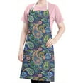 thumbnail image 5 of Blue Pioneer Flower and Paisley Pattern Apron-Garden Aprons for Women with Pockets-Cotton Linen Waterproof Kitchen Cooking Gardening Aprons Adjustable for Kitchen,Cooking,BBQ and Salon 33x27 Inch, 5 of 7