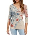 thumbnail image 4 of Women's 250th Anniversary USA Shirt Patriotic American Flag Print V-Neck Button 3/4 Sleeve T-Shirt, 4 of 6