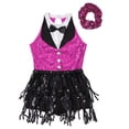 thumbnail image 5 of TiaoBug Kids Girls Sequins Tassel Latin Jazz Leotard Tango Rumba Samba Salsa Dance Dress with Hair Band Hot Pink 16, 5 of 7