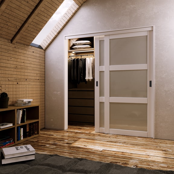 72" X 96" Sliding Pocket Door White Standard Door with Hardware Kit Set