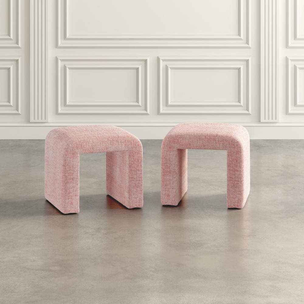 Jofran Sophia Modern Luxury Curved Upholstered Jacquard Petite Ottoman Bench - Set of 2