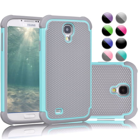 Galaxy S4 Case, Samsung Galaxy 4 Case, Njjex [Turquoise/Grey] Rugged Rubber Double Layer Plastic Scratch Resistant Hard Case For Samsung Galaxy S4 S IV I9500 GS4 All