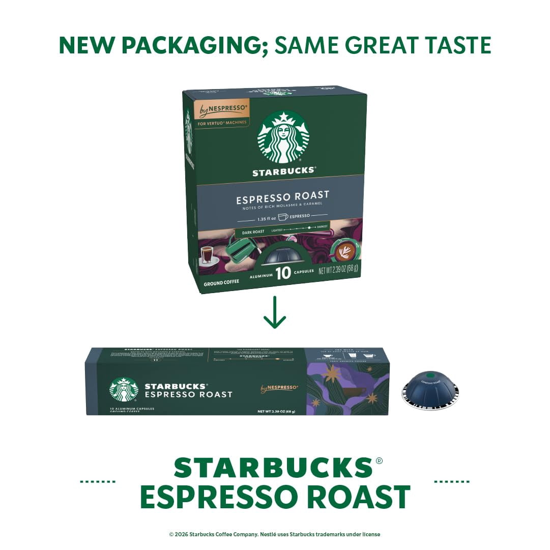 Starbucks by Nespresso Vertuo, Dark Roast Espresso, 50-count Espresso Pods, Brews 1.35 oz.
