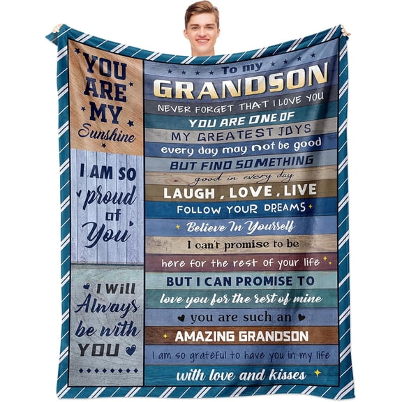 Christmas Grandsons Gifts from Grandma/Grandpa/Grandparents/Nana, Xmas Gifts for Grandsons, Grandson Birthday Graduation Gift, to My Best Grandson Gift Throw Blanket 60x50in