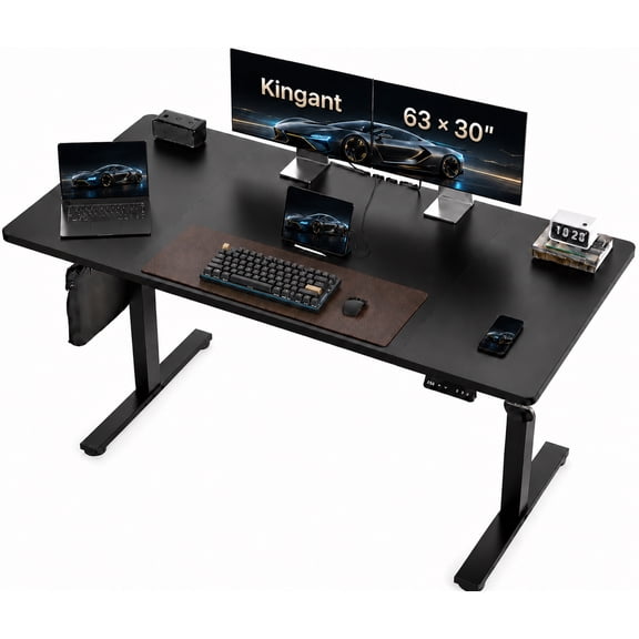 Kingant 63 x 30 Inch Electric Standing Desk, Office Desk, Computer Desk, 3 Memory Height Ergonomic Sit Stand up Desk, Height Adjustable Desk, Black, 3 Split Boards