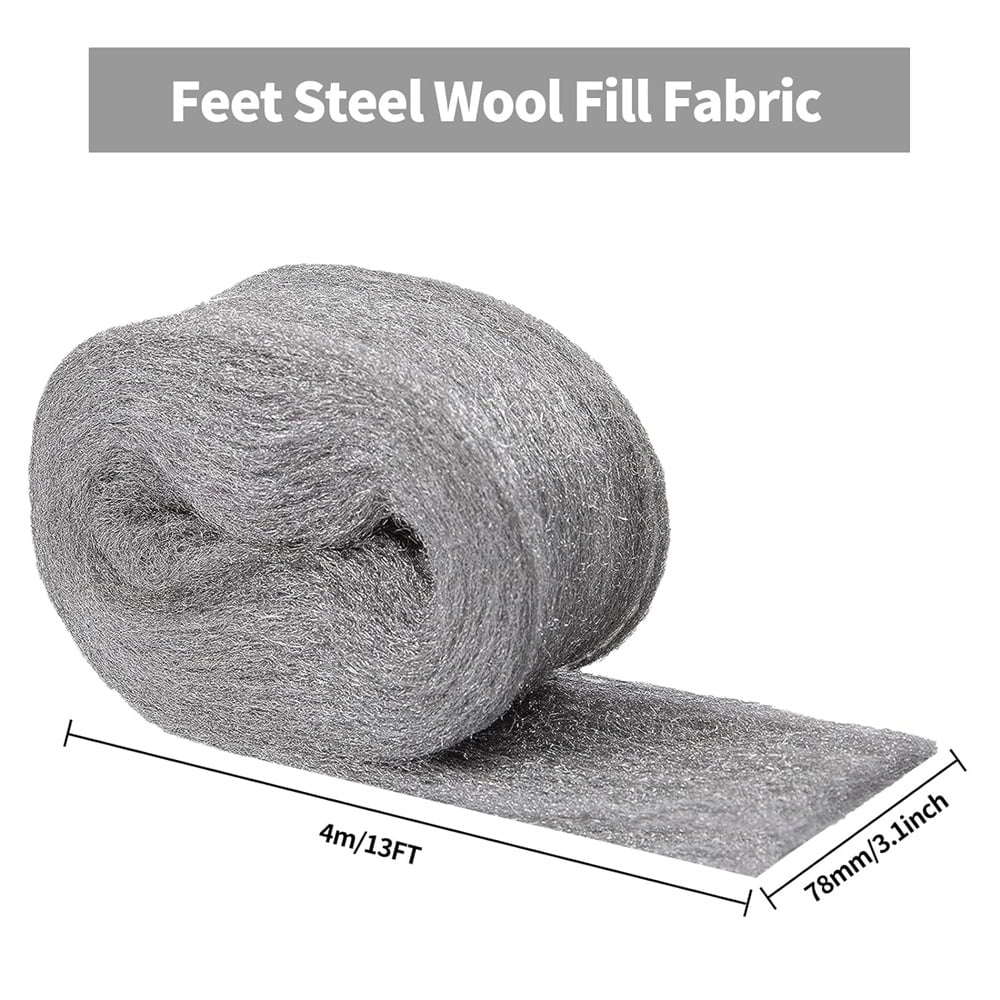 Steel Wool for Mice Control,NOGIS 4 Pack of 3"x13 Ft Steel Wool,Gap Filler for House & Garage,Keep Mice Away from Holes, Siding, Pipeline, Vents in Garden, House, Hardware DIY Kit