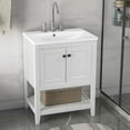 thumbnail image 3 of 24" Bathroom Vanity,Wood Cabinet Basin Vessel and Sink Set,Ceramic Sink with Pre-Drilled Fauce Holes,Freestanding Storage Cabinet with Doors and Open Shelf,4" faucet will fit this product(not include), 3 of 7
