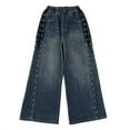 thumbnail image 6 of Ruyang Girls Flare Denim Pants with Pearl Elastic High Waist Baggy Elastic Wide Leg Jeans Cute Fashion Denim Trousers, 6 of 9