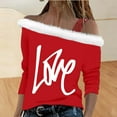 thumbnail image 4 of Uootdi Off The Shoulder Long Sleeve Shirts for Women FuzzyTrim Collar Love Heart Print Graphic Sweatshirt Casual Holiday Tops Gift, 4 of 7