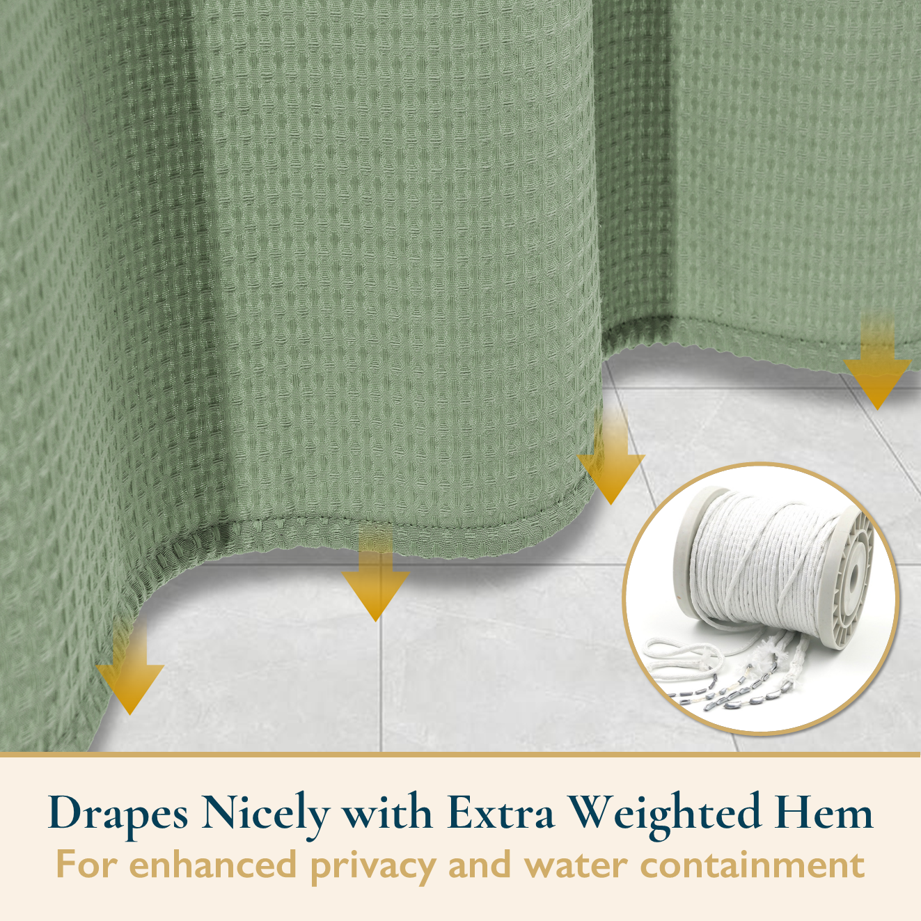 ComfiTime Fabric Shower Curtain With Hooks, 72x72, Green Embossed photo 6