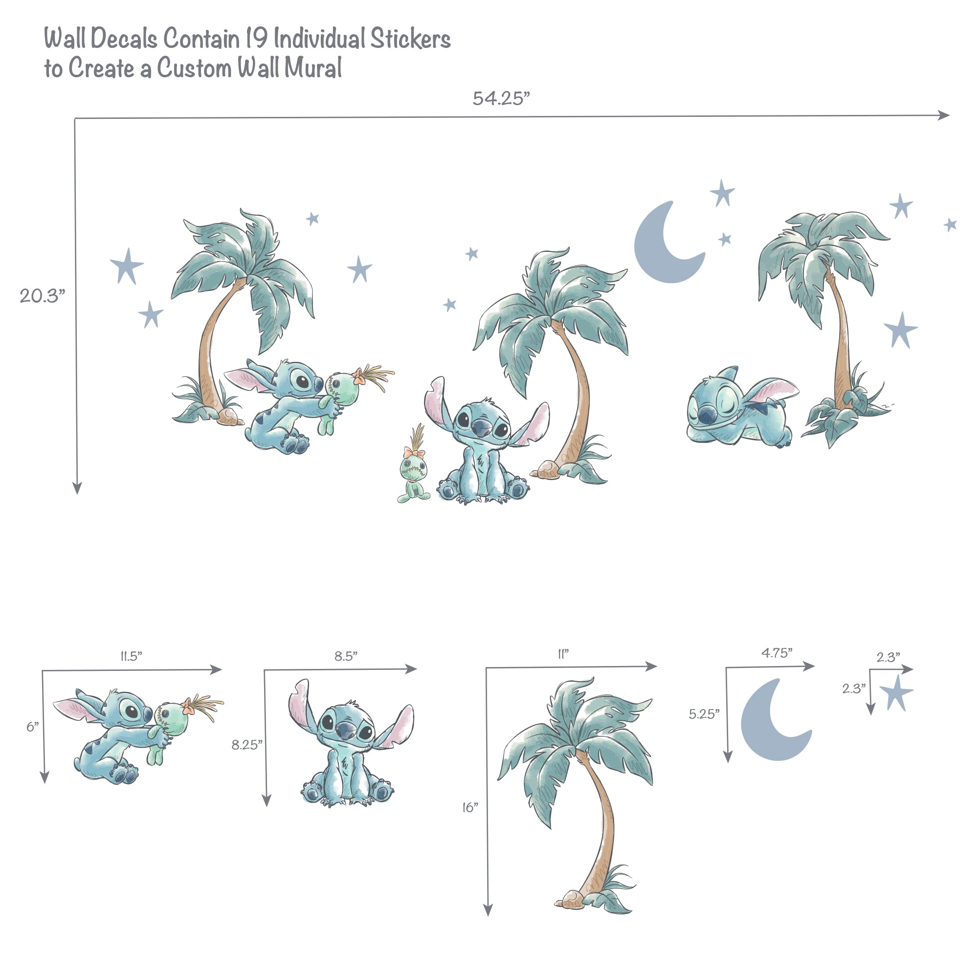Bedtime Originals Disney Stitch Mural-Like Nursery Wall Decals / Stickers