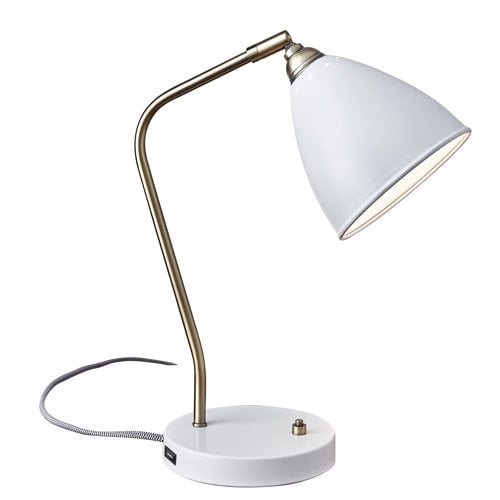 Adesso Chelsea Desk Lamp , Painted Brass,White
