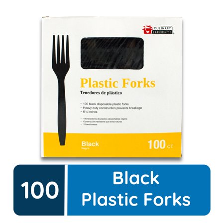 Jacent Disposable Black Plastic Forks, Plastic Cutlery: Utensils for Parties, Picnics, Office & School - 100 Count