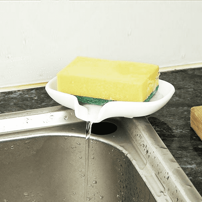 Self-Draining Silicone Dish Sponge Holder for Kitchen | Sloping Drain Tray  and Shelf to Direct Water to Sink