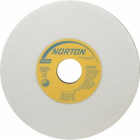 

Norton 7 Diam x 1-1/4 Hole x 1/2 Thick G Hardness 46 Grit Surface Grinding Wheel Aluminum Oxide Type 1 Coarse Grade 3 600 Max RPM Vitrified Bond No Recess