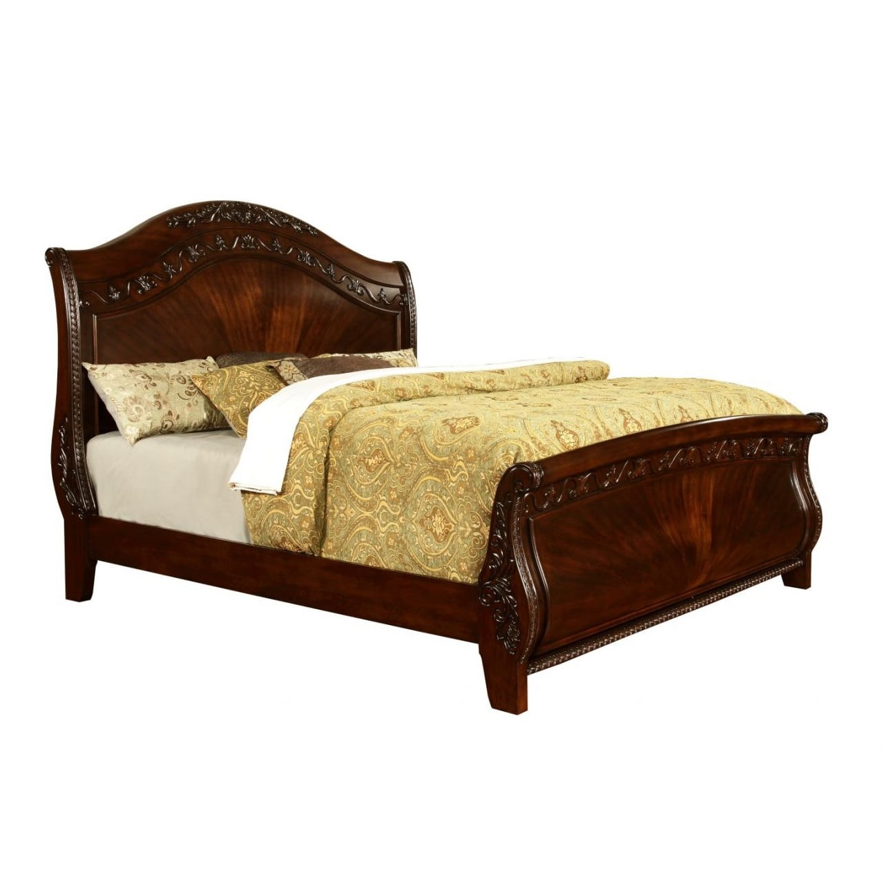 86" Traditional Gothic Motif California King Sleigh Bed ...