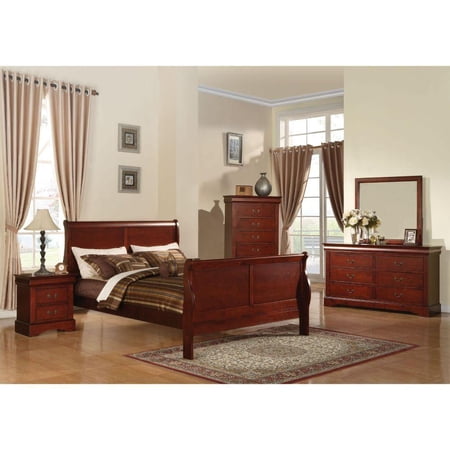 Contemporary Cherry Queen 6pcs Bedroom Set Acme Louis Philippe III 19520Q-6pcs