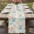 thumbnail image 4 of Teal Red Jellyfish Coastal Table Runner 60 Inches, Nautical Beach Coral Starfish Bed Runner Dresser Scarves Tabletop for Indoor Outdoor Parties/Ceremony/Banquet, 13" x 60", 4 of 8
