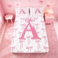 thumbnail image 5 of meiyoeat Pink Bow Full Size Sheets For Girls,Coquette Bowtie Monogrammed A Print Bed Sheets For Kids,4-Piece, 5 of 6