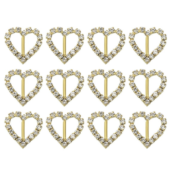 Uxcell Rhinestone Ribbon Buckle, 12Pcs 20 x 20mm Crystal Ribbon Buckle Sliders Belt Buckle for Wedding, Gold, White