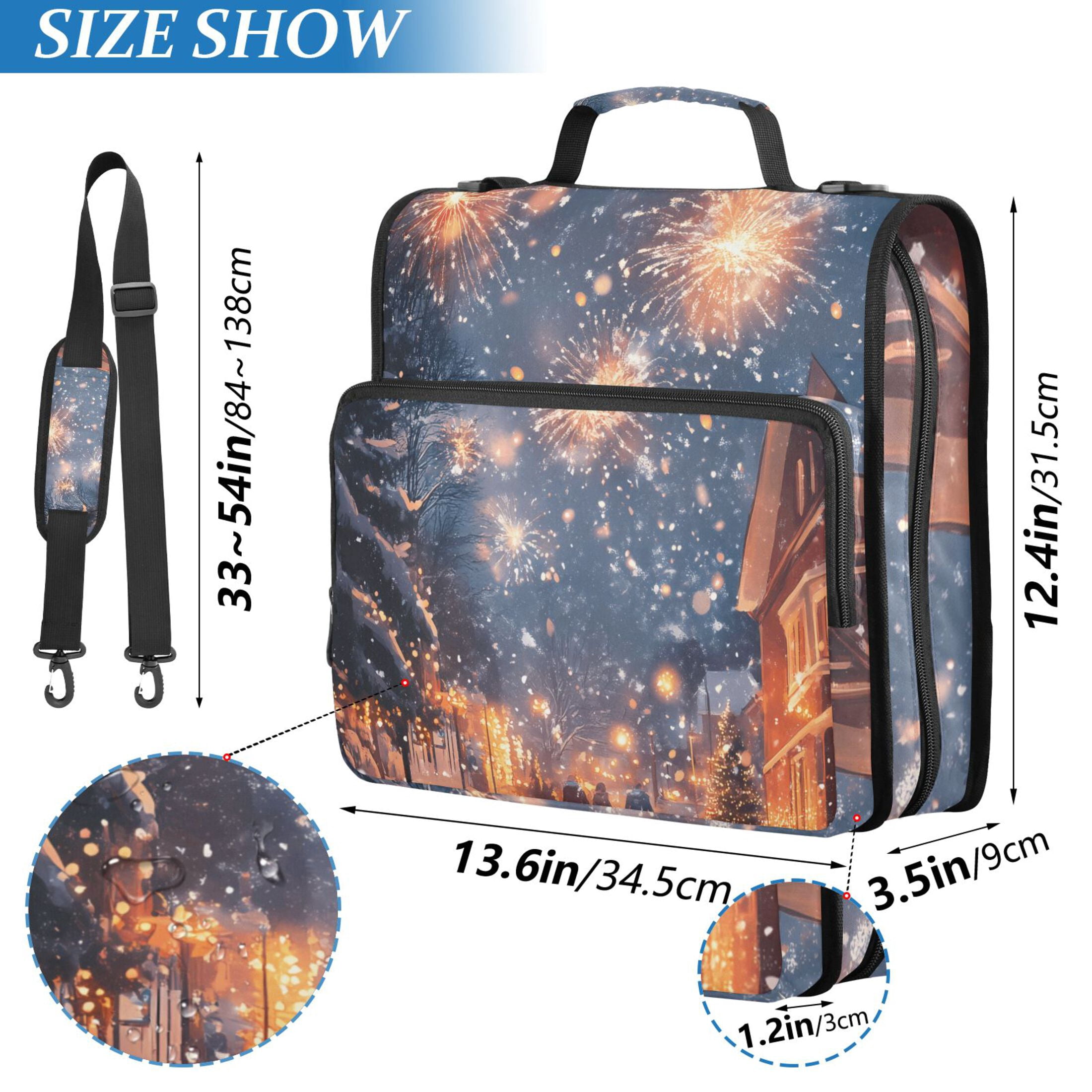 3 Ring Zipper Binder with Shoulder Strap Waterproof Trapper Keeper 2 Inch D-Ring 500 Sheets Capacity Fireworks in Sky