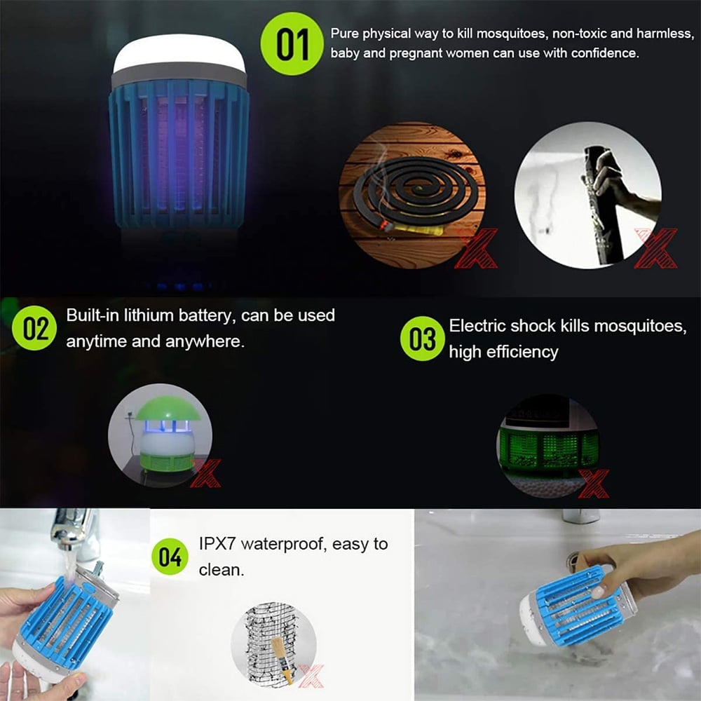 LNKOO Mosquito Killer Lamp, 3-in-1 Rechargeable Solar & USB Powered Bug Zapper, IP66 Waterproof Hanging Camping Lantern, Portable Insect Fly Pest Trap for Indoor Outdoor Backyard Patio Traveling
