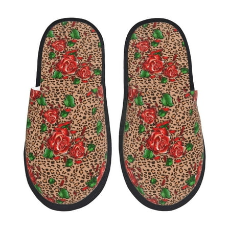 

Tideii Rose Mix Leopard 1 for Home Indoor Cotton Slippers Autumn and Winter EVA Plush Slippers Household Supplies Unisex-Medium