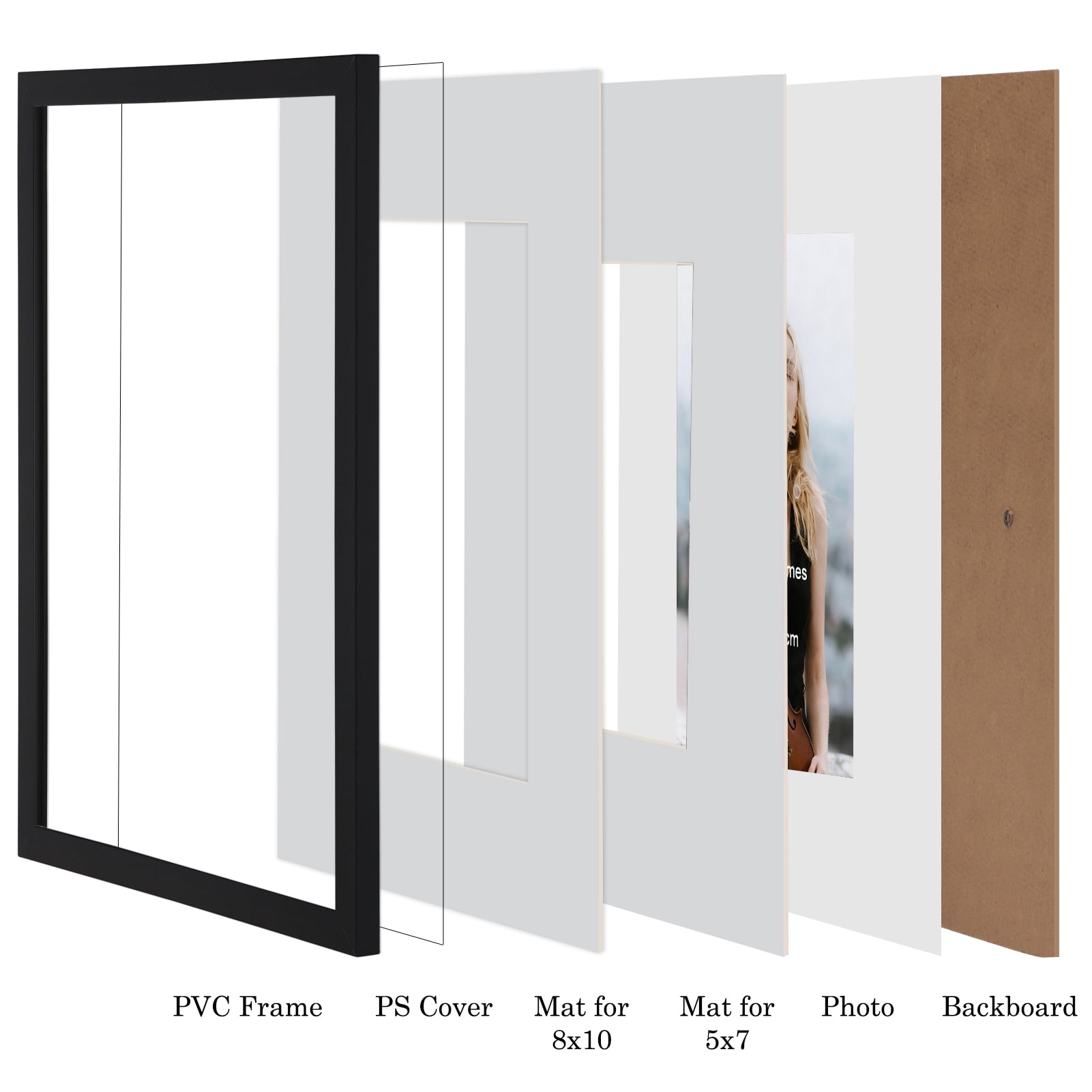 11x14 Black Picture Frame with Double White Mat Set of 4, for 5x7 to 11x14 Photos