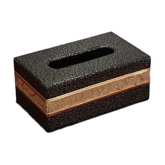 Caja de pañuelos de cuero de PU, cubierta rectangular para caja de pañuelos, estuche de papel de bombeo para Negro Pequeño