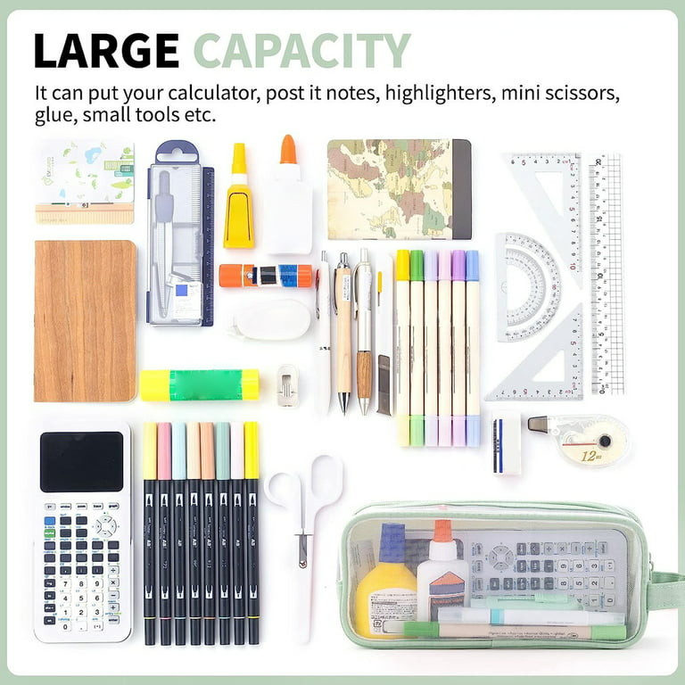 School Supplies Large Mesh Mesh Case with 2 Compartments, Multifunction  Transparent Handheld Bag for Pencils, Transparent Makeup Bag for Teens,  Students Pencil Cas 