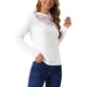 thumbnail image 4 of INSPIRAR CHIC Blusas Casuales para Mujeres con Encaje Cuello Redondo de Manga Larga Camiseta Sólida Ropa de Primavera M Blanca, 4 of 6
