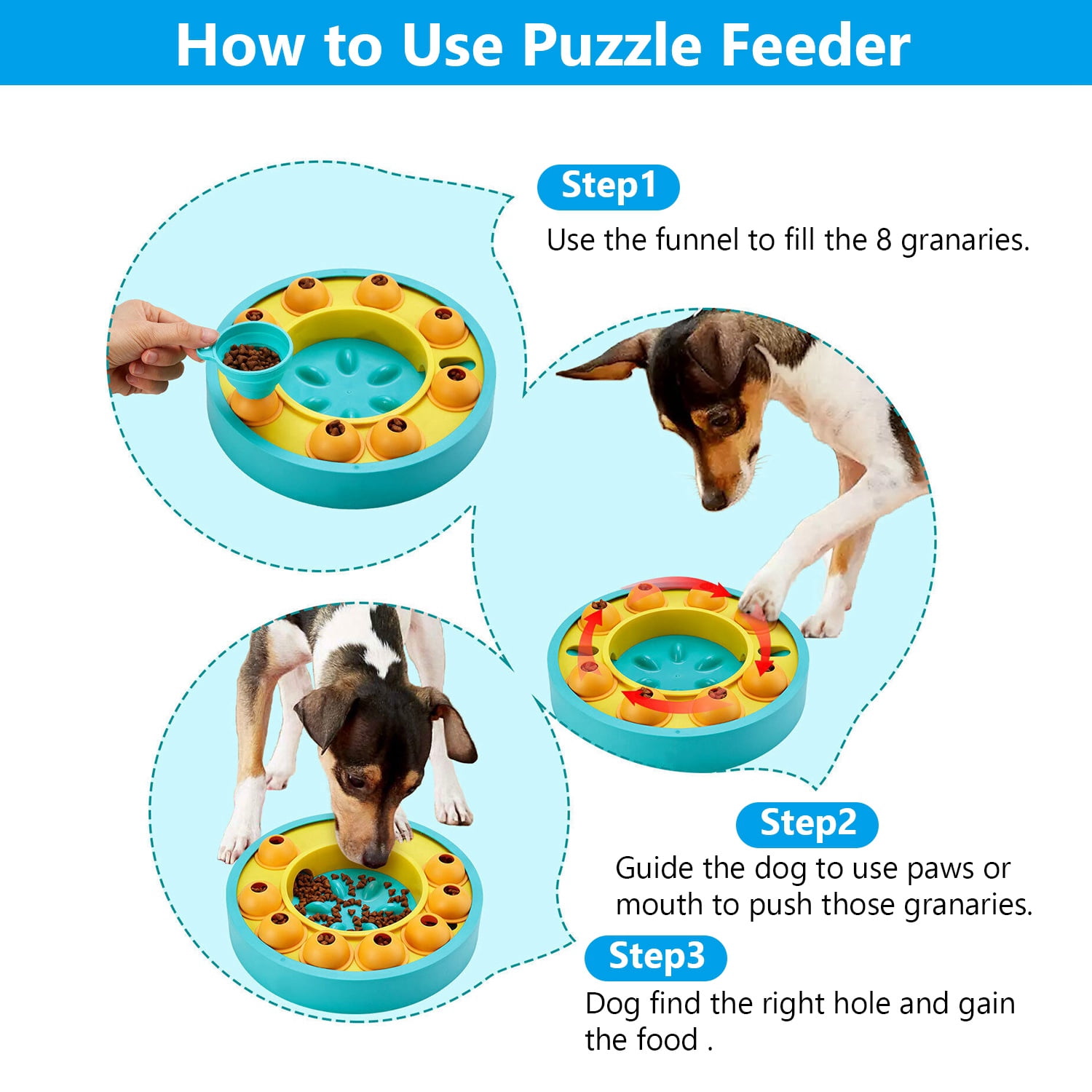 iMounTEK Dog Puzzle Toys Slow Feeder Bowl Food & Treat Training Toy for All Dog Sizes & Cats, Pet Push Slow Food Bowl, Non-Slip Smart Food Dispenser, Green