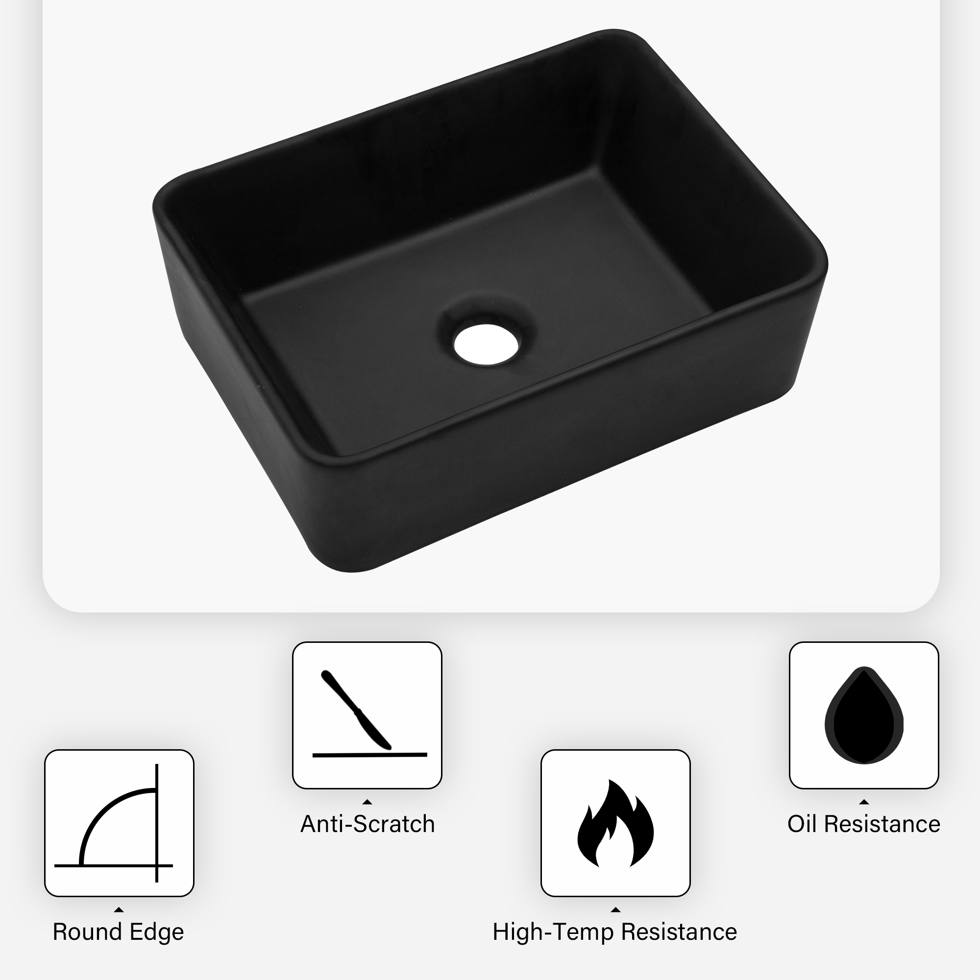 Logmey 16"Lx12"W Rectangle Black Vessel Sink for Bathroom Ceramic Sink Above Counter Basin Art