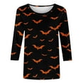 thumbnail image 4 of Womens 3/4 Length Sleeve Blouses Fashion Halloween Printed Round Neck T-Shirt Plus Size Tunic Tops Loose Shirts Pullover Costumes Blouse, 4 of 5