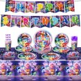 thumbnail image 4 of Set de decoración para fiesta de cumpleaños de Disney Inside Out 2, telón de fondo con feliz cumpleaños de Inside Out, platos de papel, servilletas, vasos, globos y suministros, 4 of 5