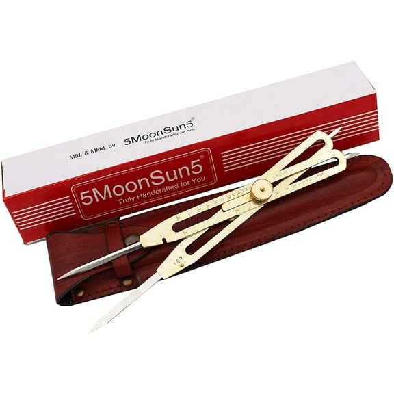 5MoonSun5's Artist Proportional Scale Divider Drawing Tool Professional 9” Long Solid Brass with Heavy Duty Steel Point Executive Promotional Drafting Gift with Leather Case Tool for Art Projector.