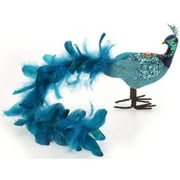 19" Blue Glittered Peacock with Closed Tail Feathers
