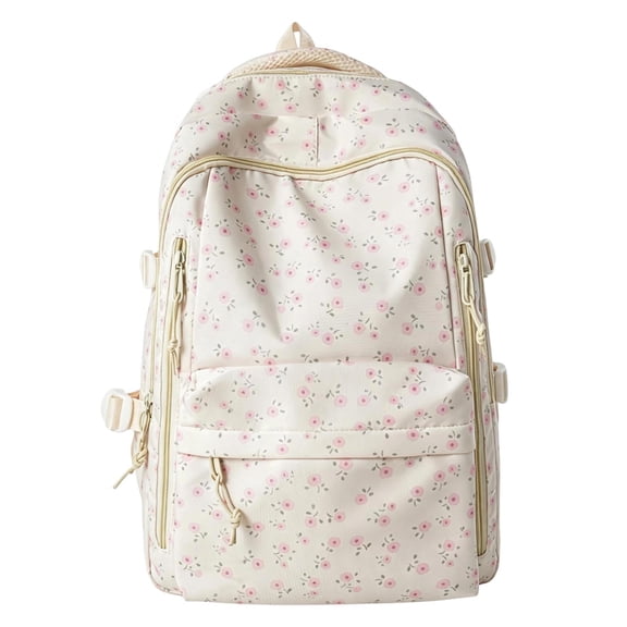 Lusa Women's Cute Floral Backpacks Large Capacity Compartment Design Flower Book Bag Fashion Nylon Lightweight Double Shoulder Preppy Back Pack for Student Light Pink One Size