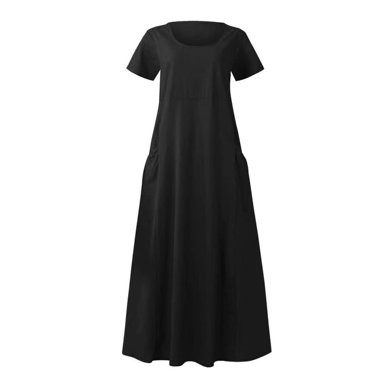 Womens Plus Size Sleeveless Linen Dress Summer Scoop Neck Flowy Tank Beach Long  Dress with Pockets Casual Maxi Dresses (X-Large, Black) - Walmart.com