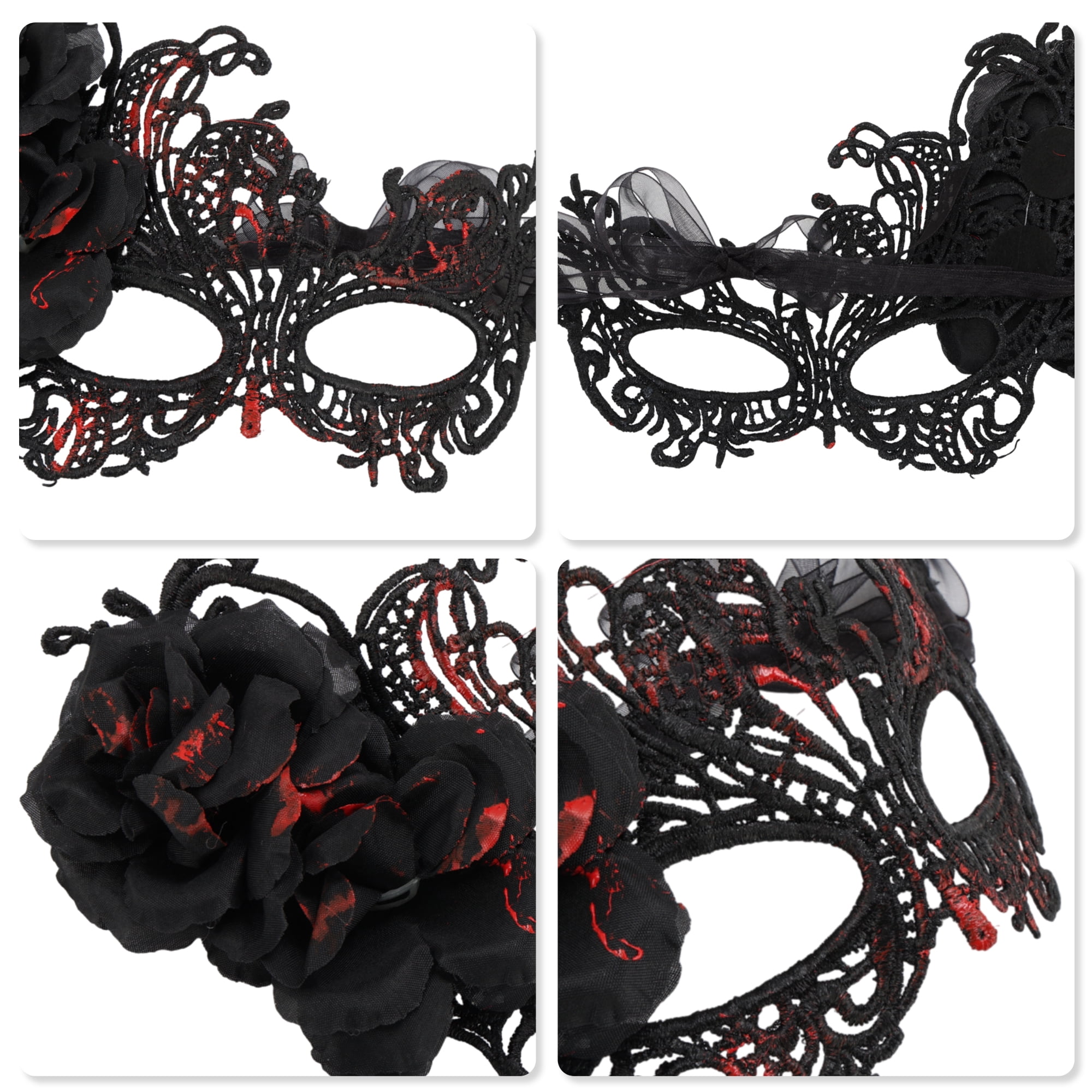 Unique Bargains Rose Phoenix Elegant Party Mask 1 Pcs Black, Red